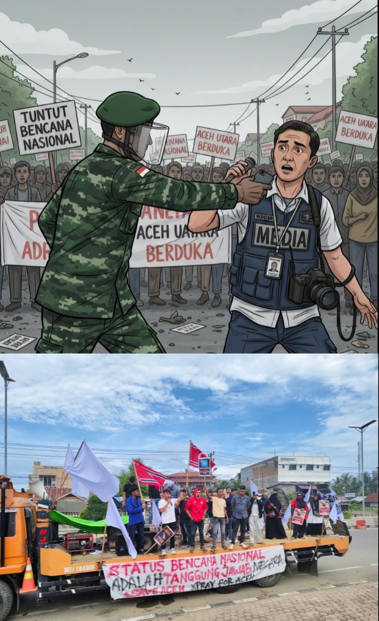 Foto: Ilustrasi AI dan Aksi Damai Didepan Kantor Bupati Aceh Utara